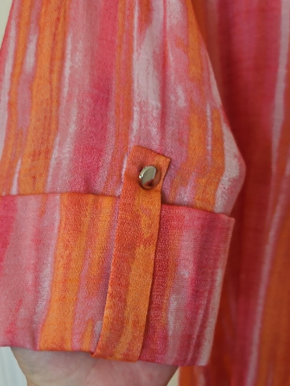Ava & Grace Pink and Orange Watercolor Stripe Roll-Tab Tunic Shirt - Picture 4 of 7